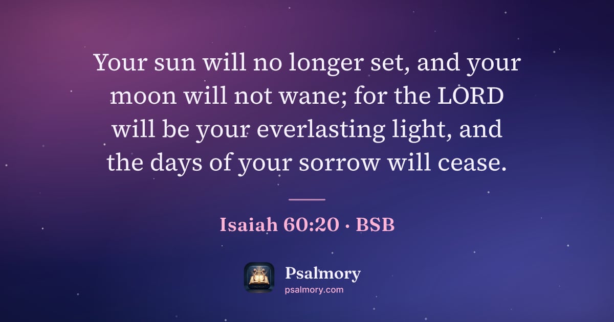 Isaiah 60:20 verse artwork: Your sun will no longer set, and your moon will not wane; for the LORD will be your…