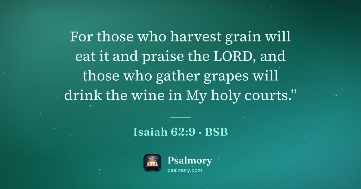 Isaiah 62:9 verse artwork: For those who harvest grain will eat it and praise the LORD, and those who gather grapes…