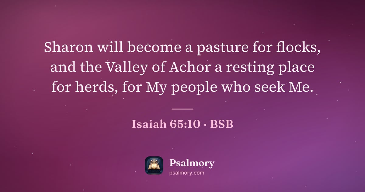 Isaiah 65:10 verse artwork: Sharon will become a pasture for flocks, and the Valley of Achor a resting place for…