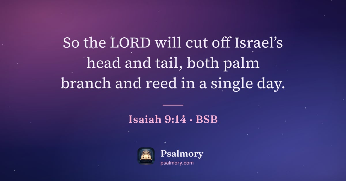 Isaiah 9:14 verse artwork: So the LORD will cut off Israel’s head and tail, both palm branch and reed in a single…