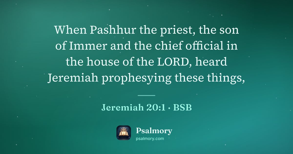 Jeremiah 20:1 verse artwork: When Pashhur the priest, the son of Immer and the chief official in the house of the…