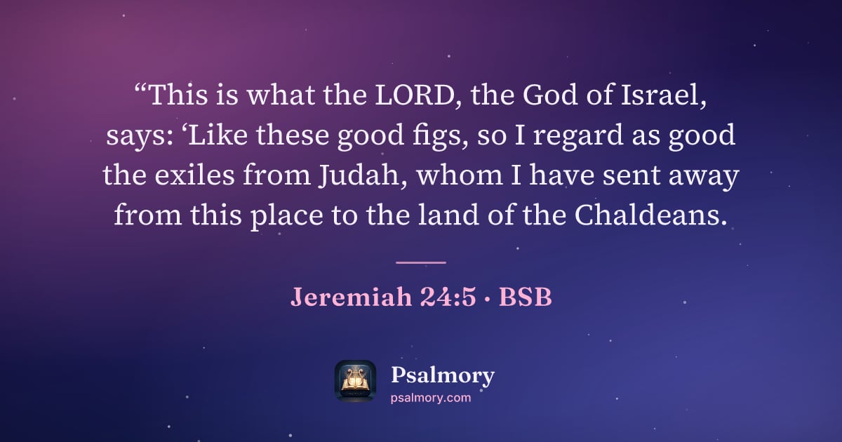 Jeremiah 24:5 verse artwork: “This is what the LORD, the God of Israel, says: ‘Like these good figs, so I regard as…