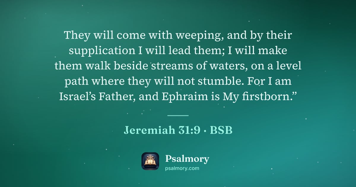 Jeremiah 31:9 verse artwork: They will come with weeping, and by their supplication I will lead them; I will make…