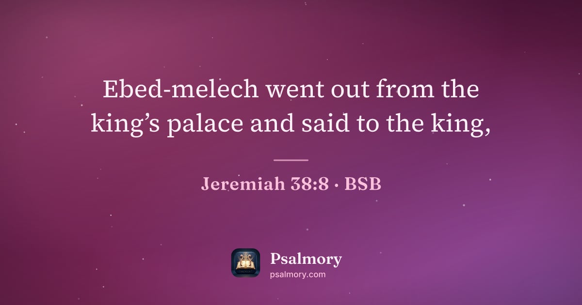 Jeremiah 38:8 verse artwork: Ebed-melech went out from the king’s palace and said to the king,