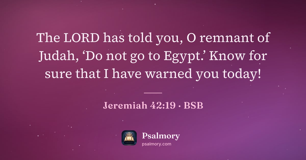 Jeremiah 42:19 verse artwork: The LORD has told you, O remnant of Judah, ‘Do not go to Egypt.’ Know for sure that I…