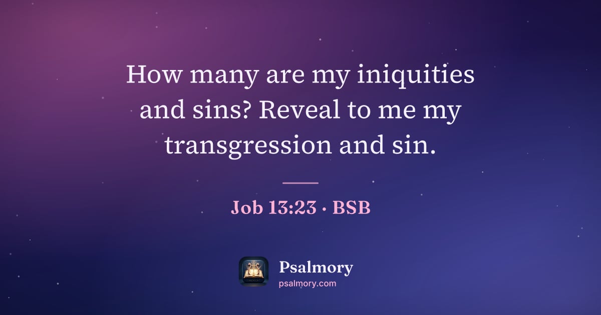 Job 13:23 verse artwork: How many are my iniquities and sins? Reveal to me my transgression and sin.