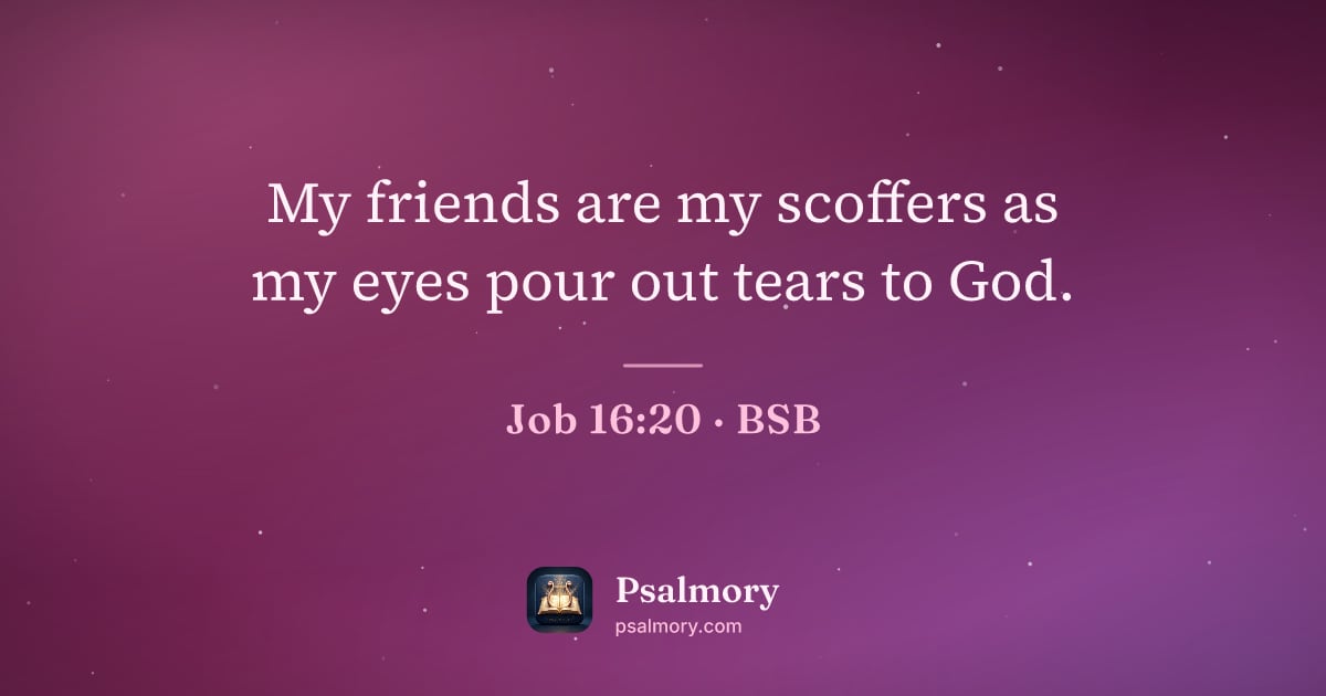 Job 16:20 verse artwork: My friends are my scoffers as my eyes pour out tears to God.