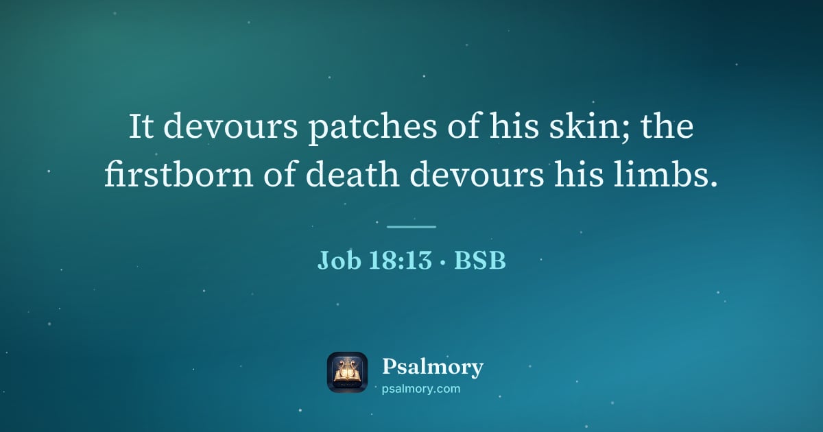 Job 18:13 verse artwork: It devours patches of his skin; the firstborn of death devours his limbs.