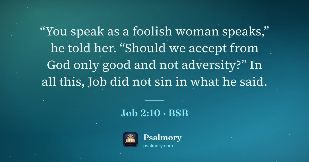 Job 2:10 verse artwork: “You speak as a foolish woman speaks,” he told her. “Should we accept from God only good…