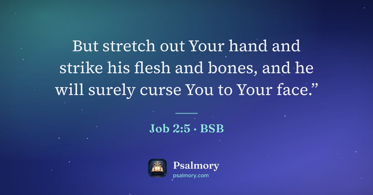 Job 2:5 verse artwork: But stretch out Your hand and strike his flesh and bones, and he will surely curse You…