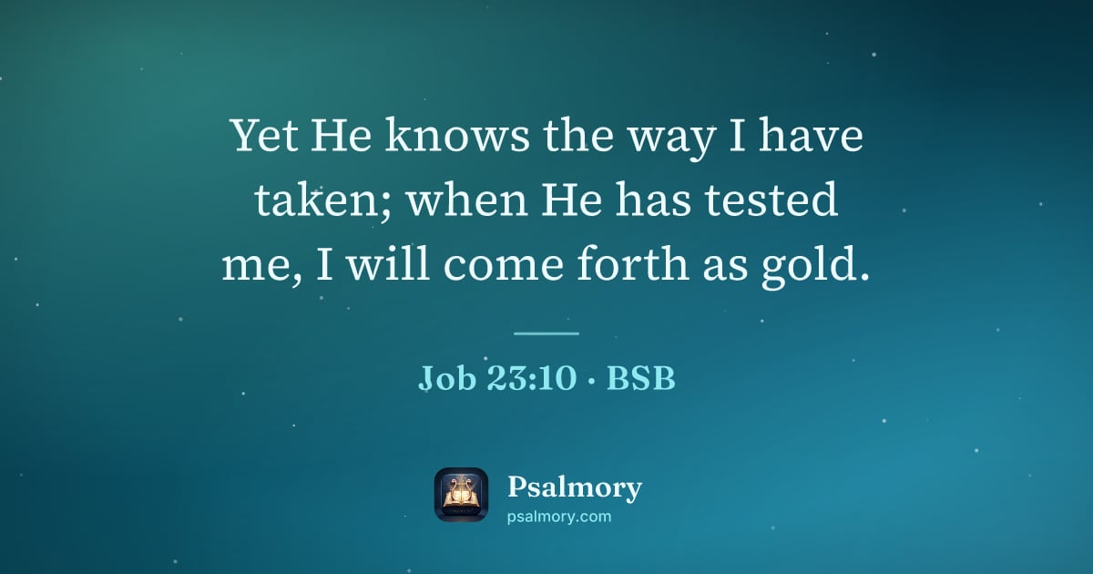 Job 23:10 verse artwork: Yet He knows the way I have taken; when He has tested me, I will come forth as gold.