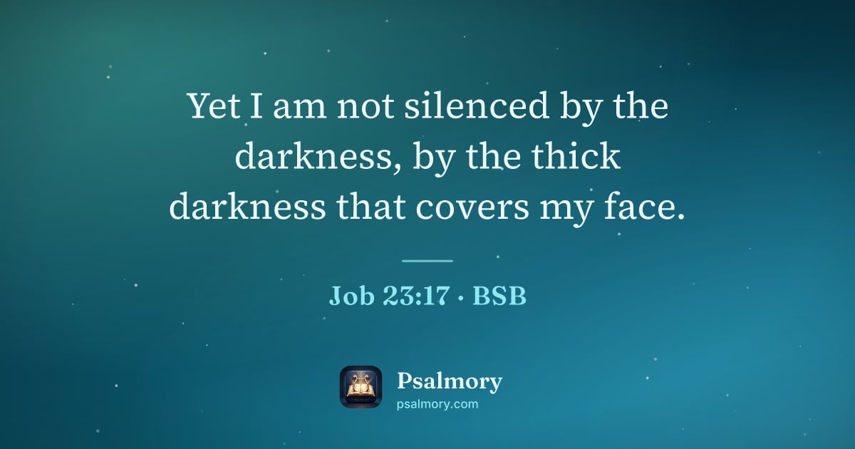 Job 23:17 verse artwork: Yet I am not silenced by the darkness, by the thick darkness that covers my face.