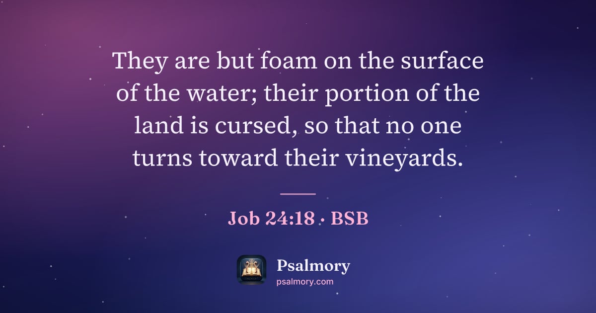 Job 24:18 verse artwork: They are but foam on the surface of the water; their portion of the land is cursed, so…
