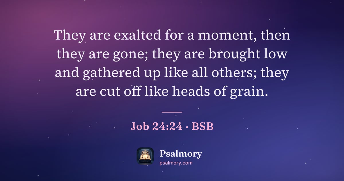 Job 24:24 verse artwork: They are exalted for a moment, then they are gone; they are brought low and gathered up…