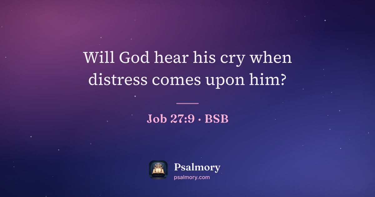 Job 27:9 verse artwork: Will God hear his cry when distress comes upon him?