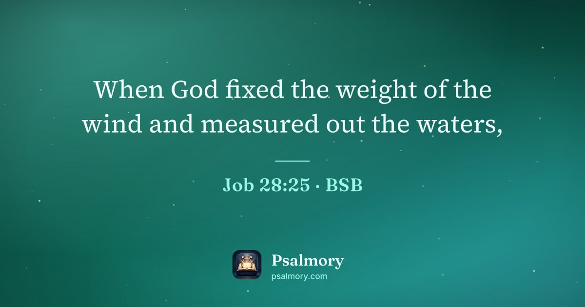 Job 28:25 verse artwork: When God fixed the weight of the wind and measured out the waters,