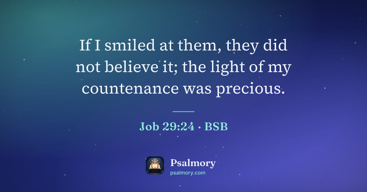 Job 29:24 verse artwork: If I smiled at them, they did not believe it; the light of my countenance was precious.