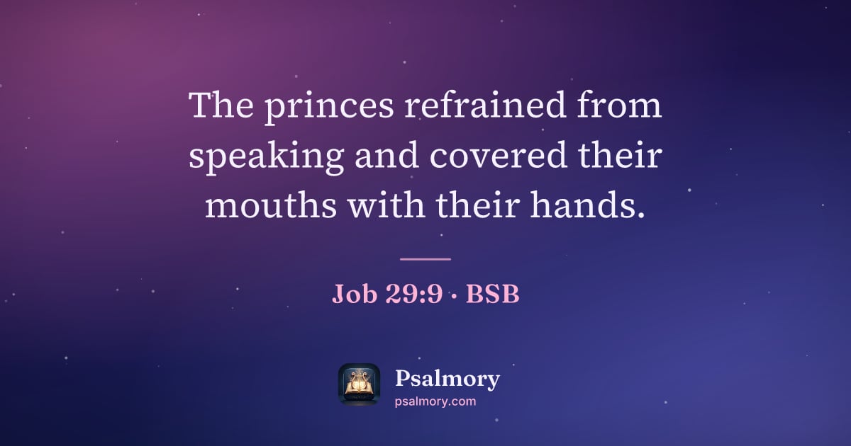 Job 29:9 verse artwork: The princes refrained from speaking and covered their mouths with their hands.