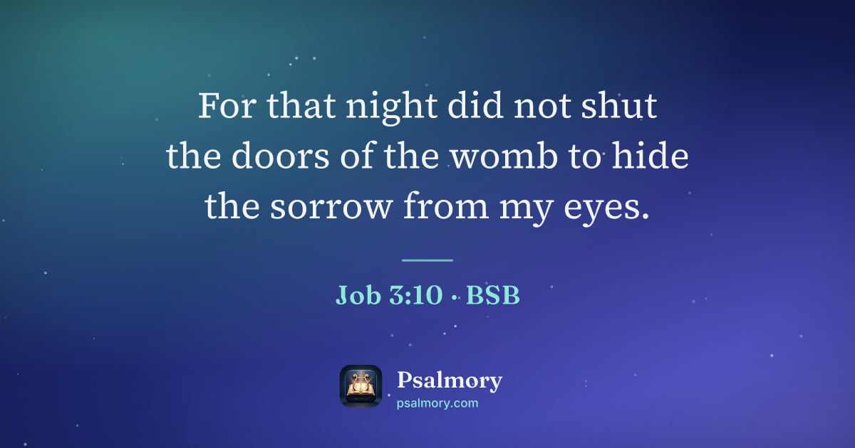 Job 3:10 verse artwork: For that night did not shut the doors of the womb to hide the sorrow from my eyes.
