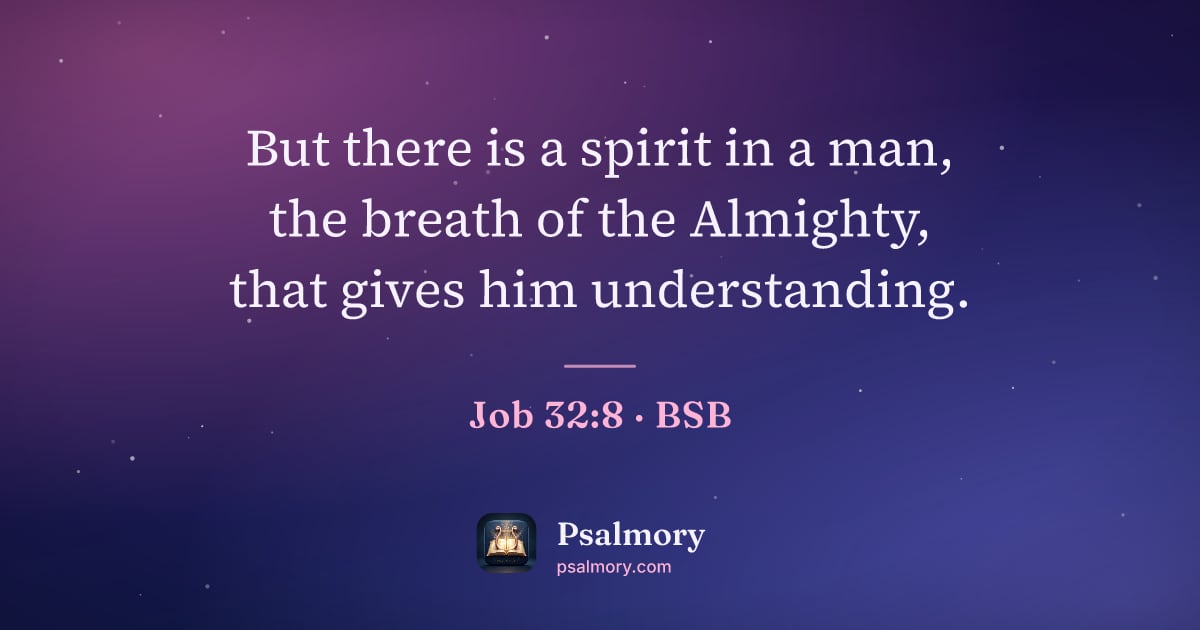 Job 32:8 verse artwork: But there is a spirit in a man, the breath of the Almighty, that gives him understanding.