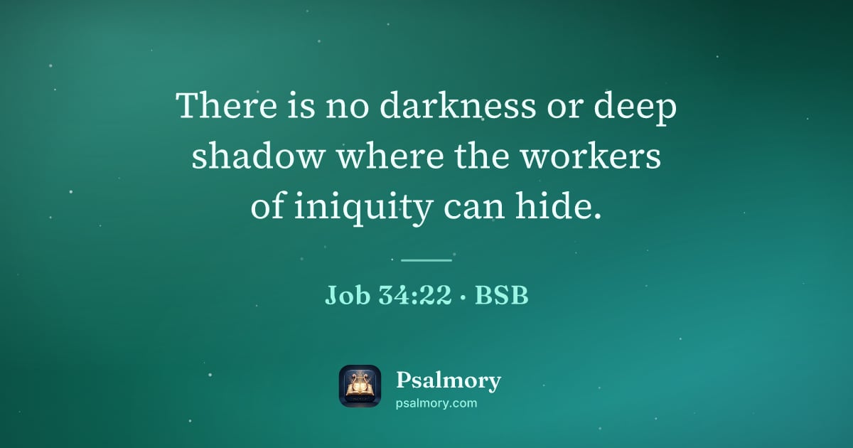Job 34:22 verse artwork: There is no darkness or deep shadow where the workers of iniquity can hide.