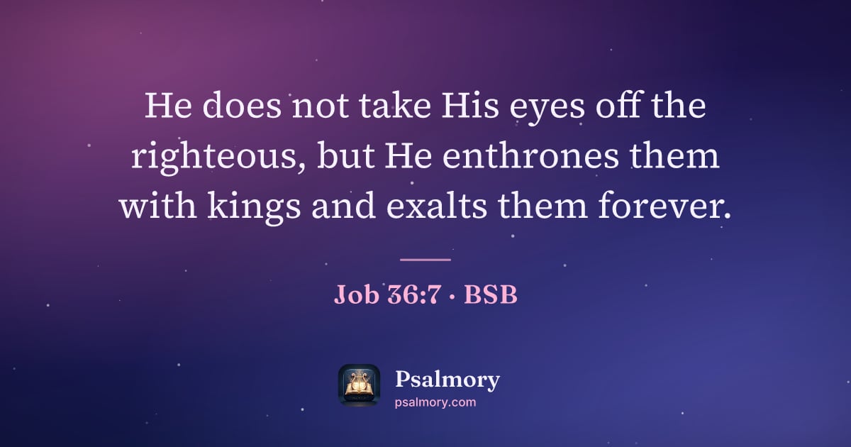 Job 36:7 verse artwork: He does not take His eyes off the righteous, but He enthrones them with kings and exalts…