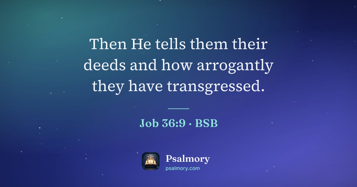 Job 36:9 verse artwork: Then He tells them their deeds and how arrogantly they have transgressed.