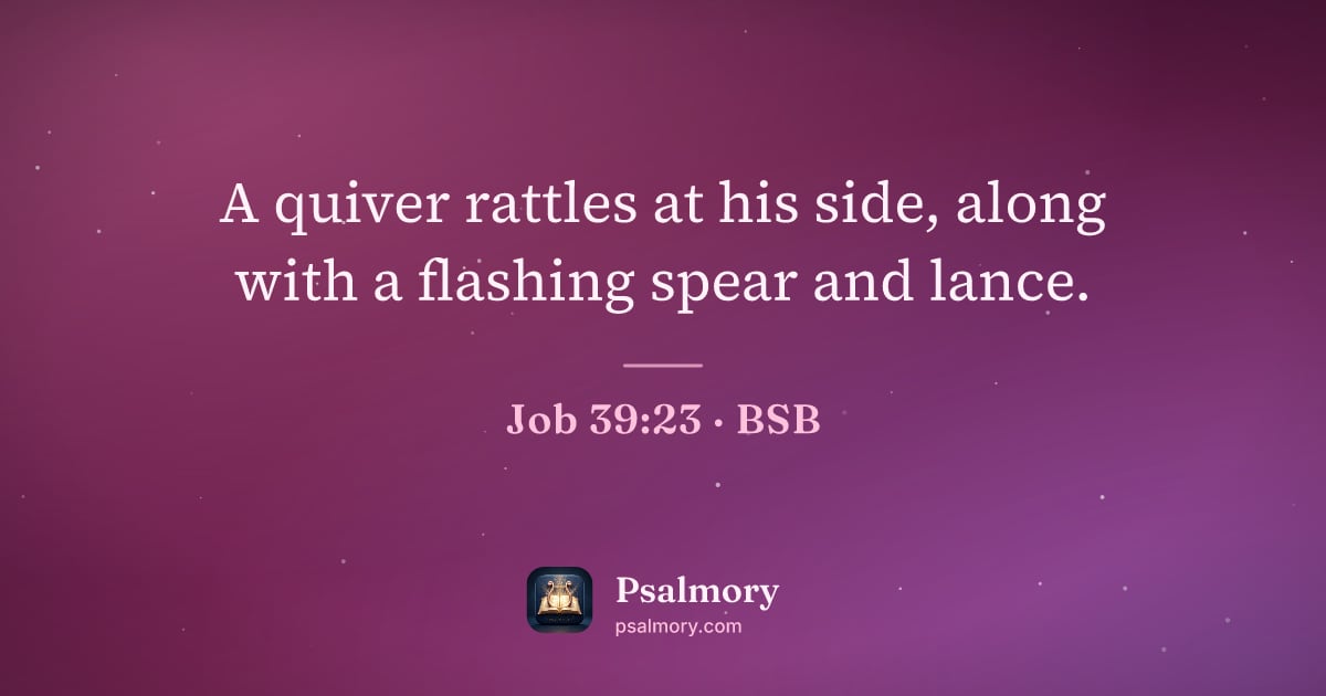 Job 39:23 verse artwork: A quiver rattles at his side, along with a flashing spear and lance.