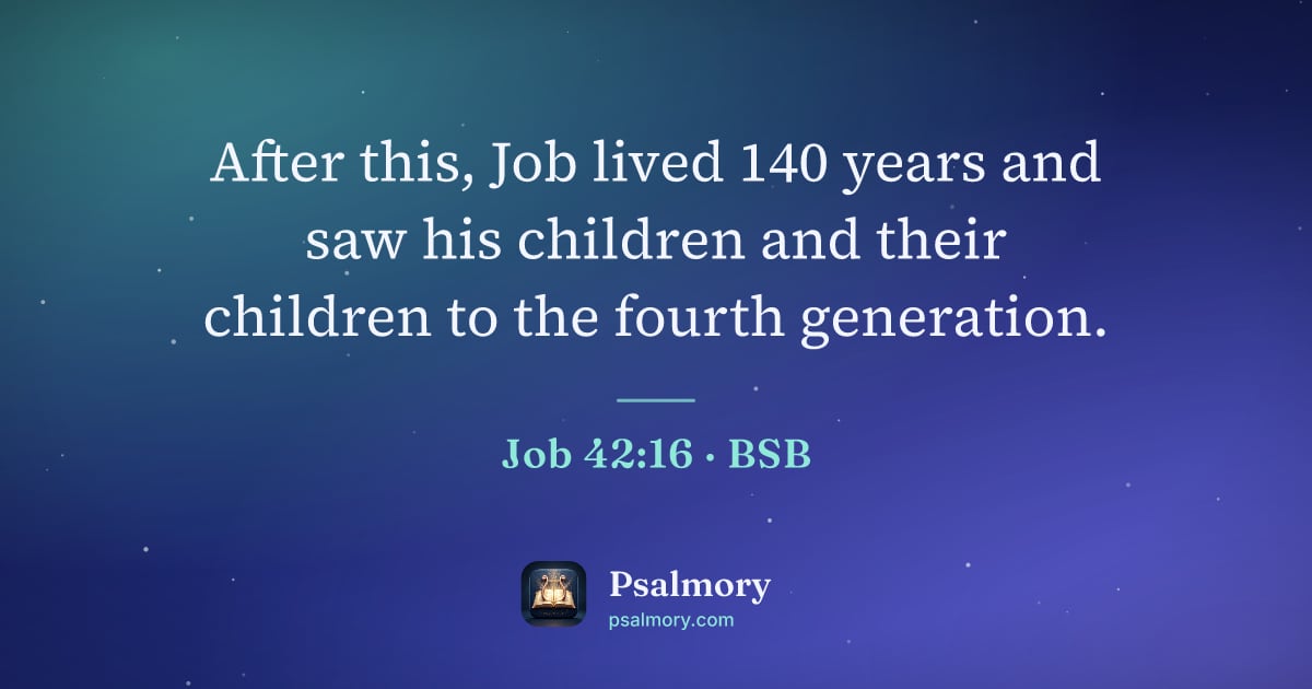 Job 42:16 verse artwork: After this, Job lived 140 years and saw his children and their children to the fourth…
