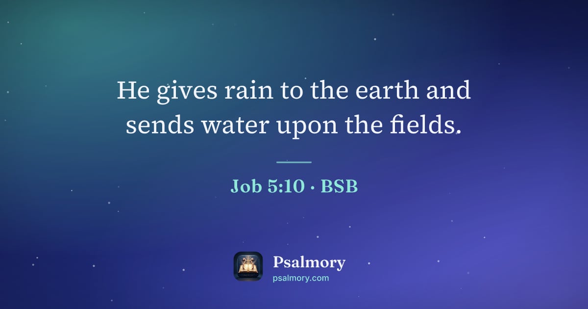 Job 5:10 verse artwork: He gives rain to the earth and sends water upon the fields.