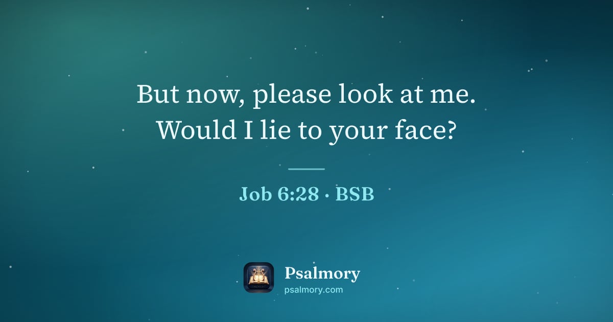 Job 6:28 verse artwork: But now, please look at me. Would I lie to your face?