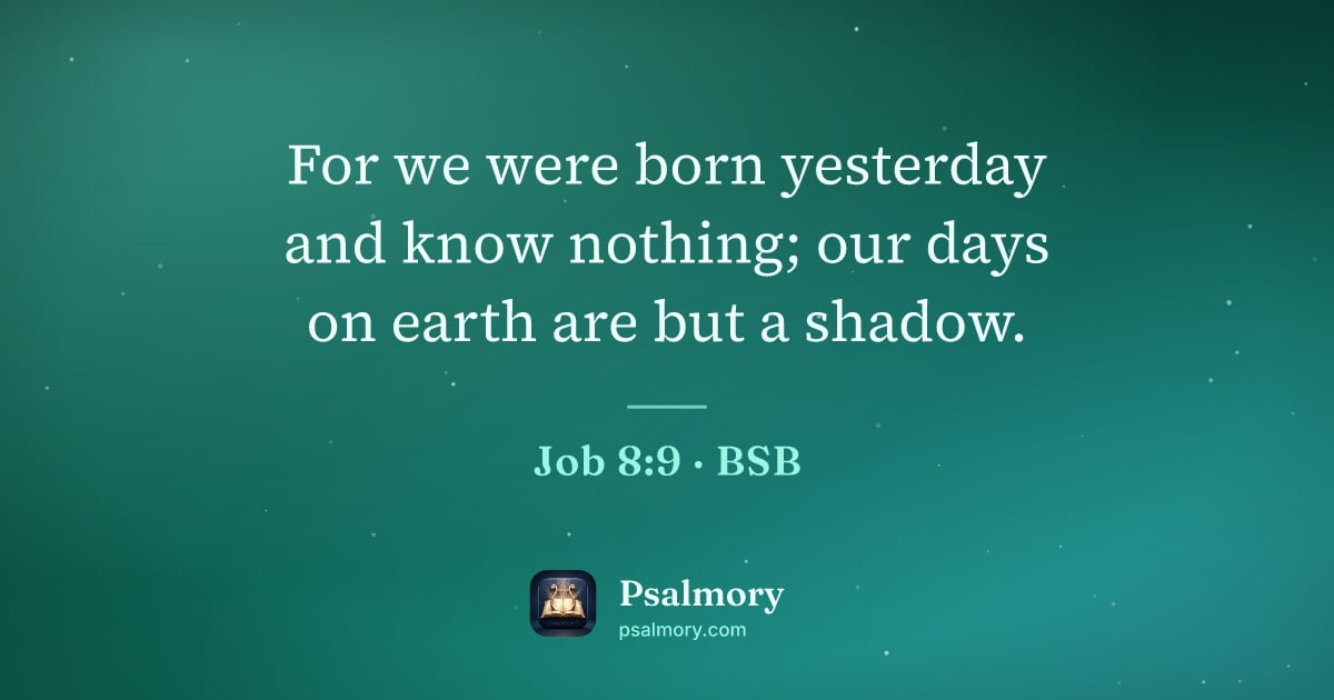 Job 8:9 verse artwork: For we were born yesterday and know nothing; our days on earth are but a shadow.