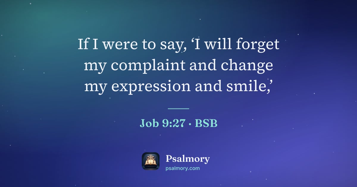 Job 9:27 verse artwork: If I were to say, ‘I will forget my complaint and change my expression and smile,’