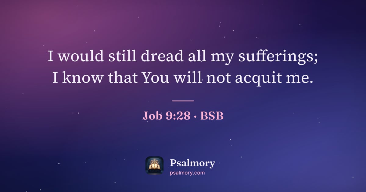 Job 9:28 verse artwork: I would still dread all my sufferings; I know that You will not acquit me.