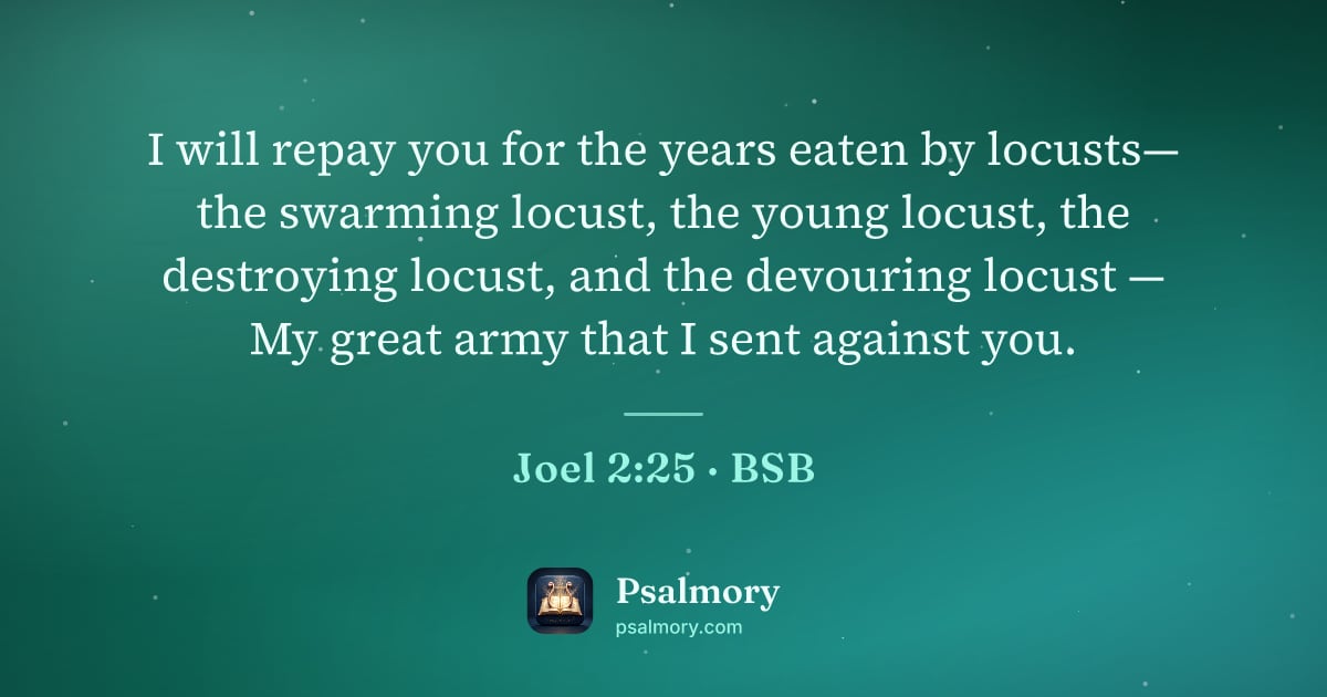 Joel 2:25 verse artwork: I will repay you for the years eaten by locusts— the swarming locust, the young locust,…