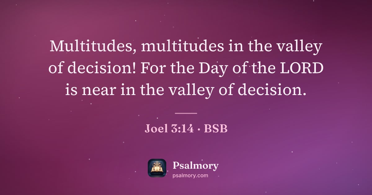 Joel 3:14 verse artwork: Multitudes, multitudes in the valley of decision! For the Day of the LORD is near in the…