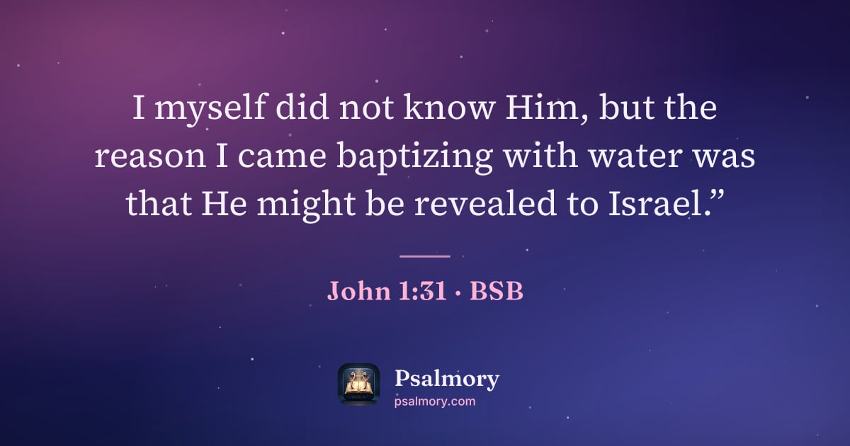 John 1:31 verse artwork: I myself did not know Him, but the reason I came baptizing with water was that He might…