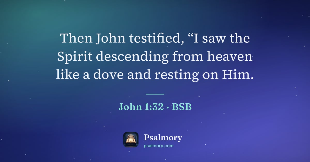 John 1:32 verse artwork: Then John testified, “I saw the Spirit descending from heaven like a dove and resting on…