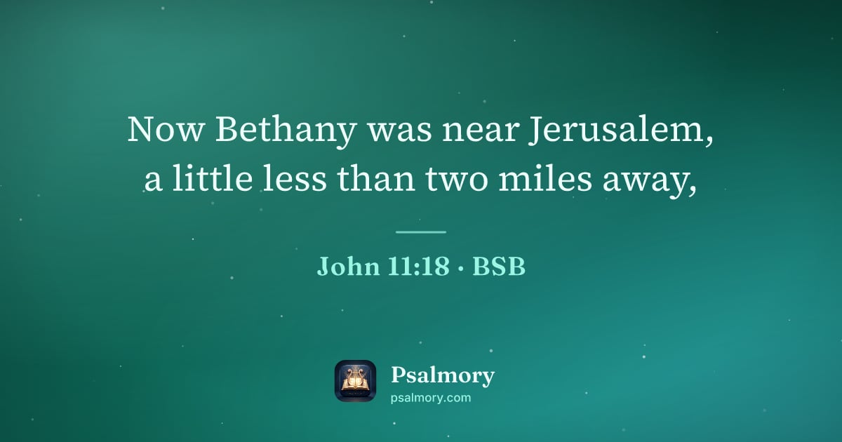 John 11:18 verse artwork: Now Bethany was near Jerusalem, a little less than two miles away,