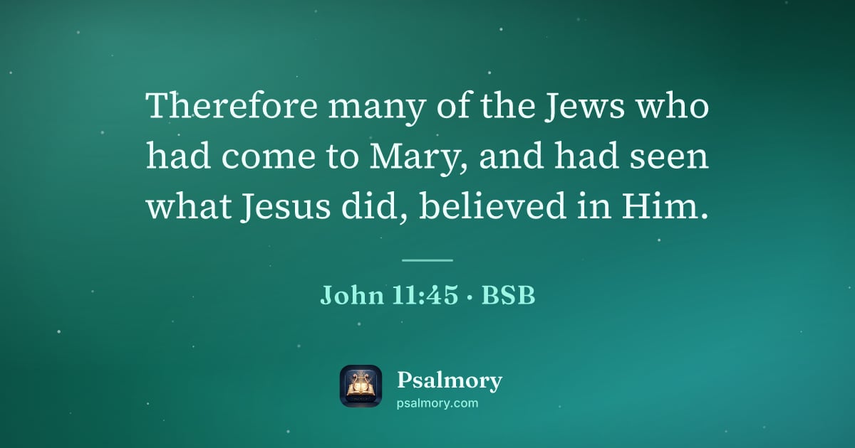 John 11:45 verse artwork: Therefore many of the Jews who had come to Mary, and had seen what Jesus did, believed…