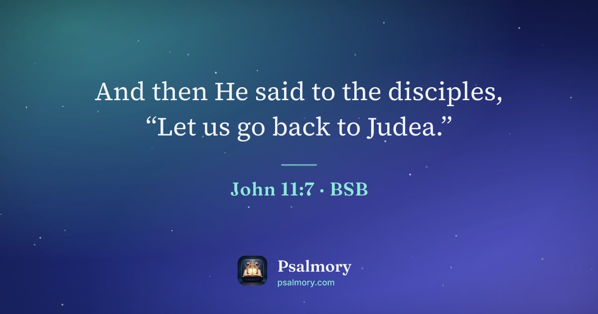 John 11:7 verse artwork: And then He said to the disciples, “Let us go back to Judea.”