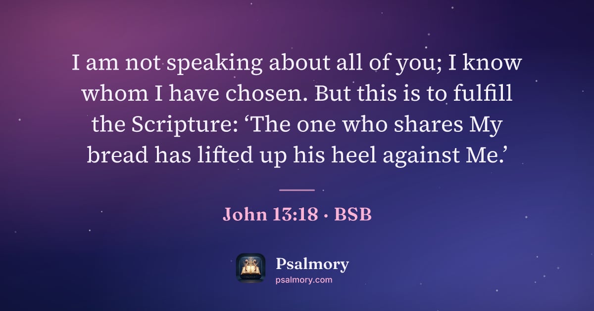 John 13:18 verse artwork: I am not speaking about all of you; I know whom I have chosen. But this is to fulfill…