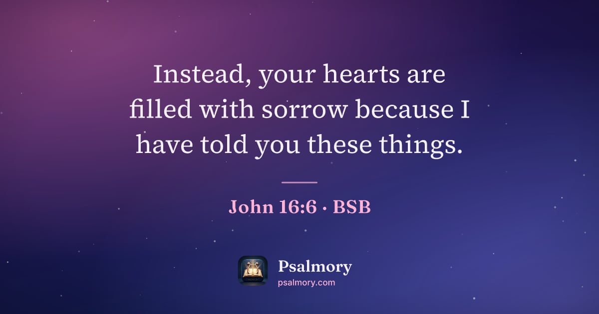 John 16:6 verse artwork: Instead, your hearts are filled with sorrow because I have told you these things.