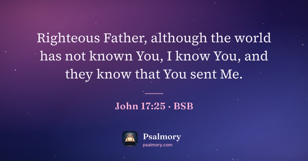 John 17:25 verse artwork: Righteous Father, although the world has not known You, I know You, and they know that…