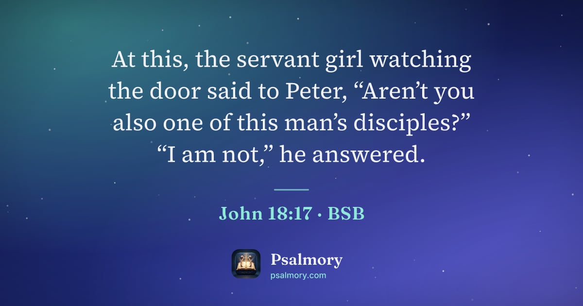John 18:17 verse artwork: At this, the servant girl watching the door said to Peter, “Aren’t you also one of this…