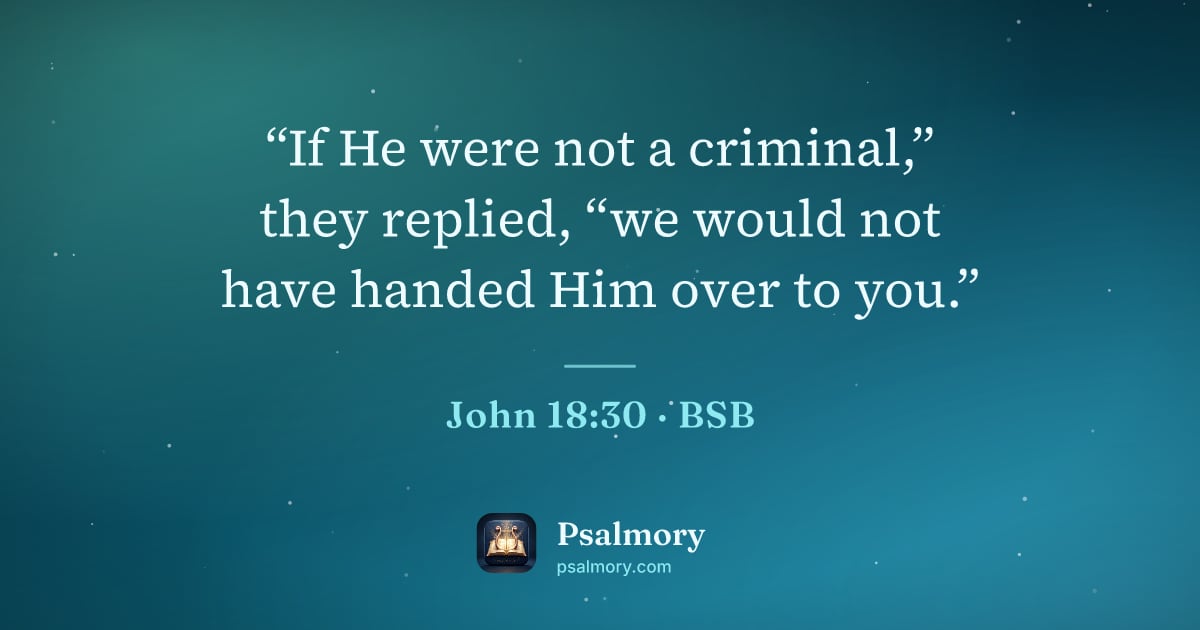 John 18:30 verse artwork: “If He were not a criminal,” they replied, “we would not have handed Him over to you.”