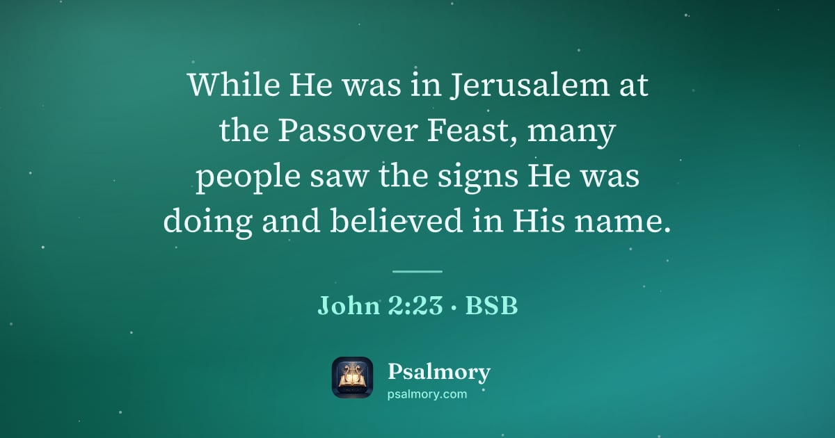 John 2:23 verse artwork: While He was in Jerusalem at the Passover Feast, many people saw the signs He was doing…
