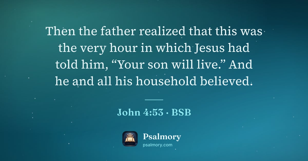 John 4:53 verse artwork: Then the father realized that this was the very hour in which Jesus had told him, “Your…