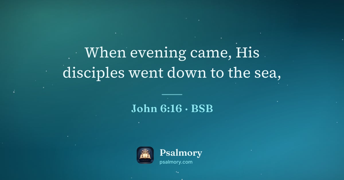 John 6:16 verse artwork: When evening came, His disciples went down to the sea,