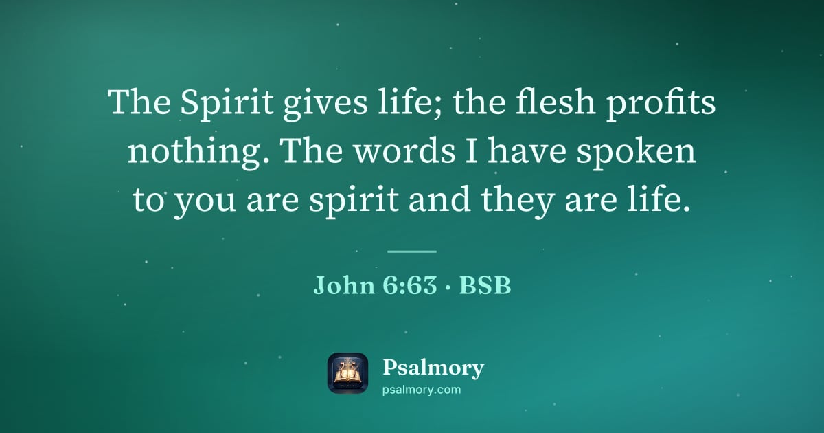 John 6:63 verse artwork: The Spirit gives life; the flesh profits nothing. The words I have spoken to you are…